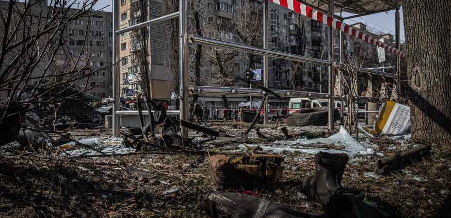 devastated bus stop in town after bomb explosion