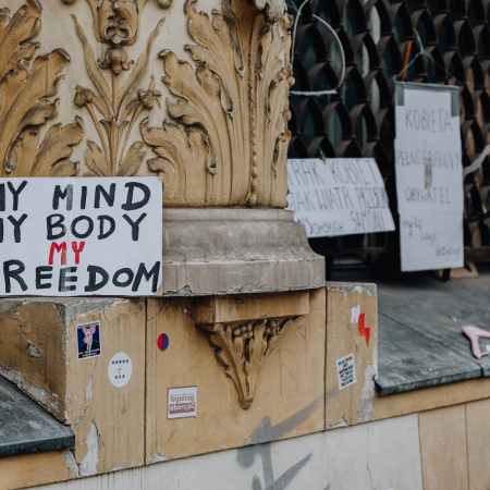 pro choice posters at a building