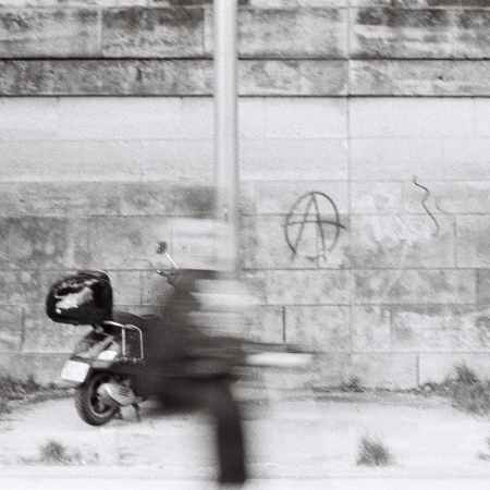 snow black and white city people